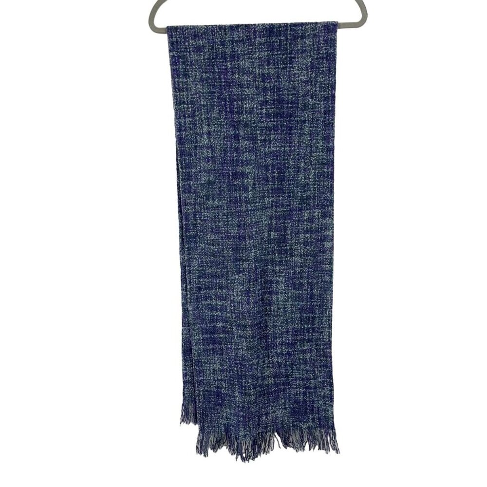 Mucros Handwoven in Ireland Wool Fringe Scarf Gray Purple Abstract Plaid